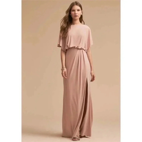 NWT Anthropologie BHLDN Lena Jersey Flutter Sleeve Maxi Dress Wedding MOB Pink - Picture 1 of 13